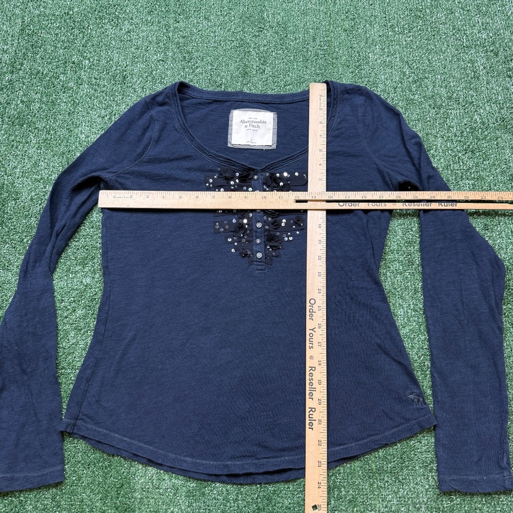 Vintage Abercrombie & Fitch Henley Shirt Womens L Blue Long Sleeve Ribbed Top - Picture 4 of 6